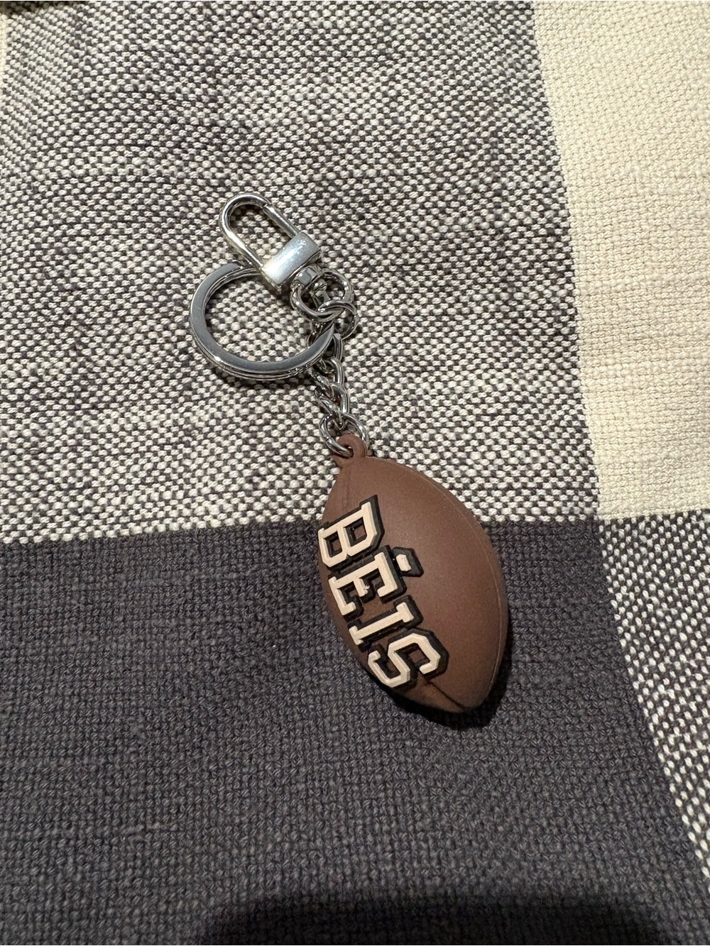 BEIS Brown Football Keyring with Metal Clip